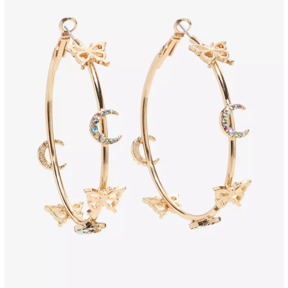 Butterfly Crescent Moon Hoop Earrings